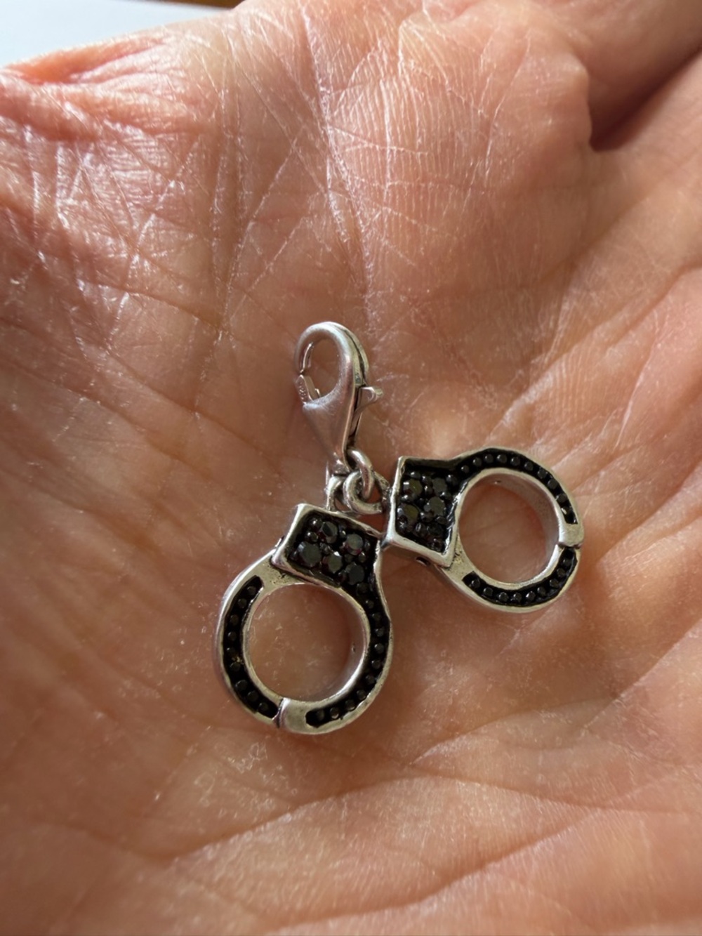 Sterling‎ Silver Handcuff Charm Bracelet Pendant with Black Stones